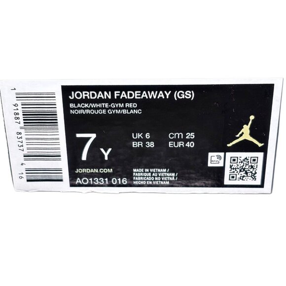 Jordan Fadeaway (GS) Black/White-Gym Red Youth Basketball Shoes Size 7Y - Picture 7 of 7